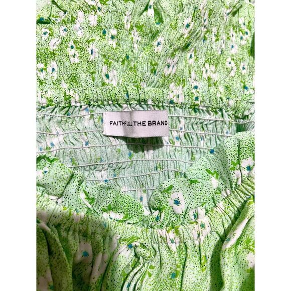 Faithfull the brand dress romantic peasant paper bag floral green casual women L - Picture 6 of 6